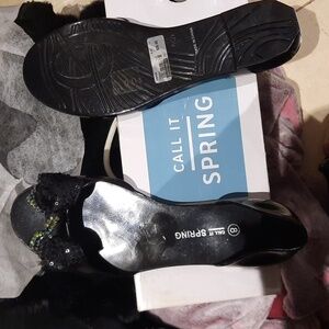 NIB "CALL IT SPRING" SASSY BLACK SEQUIN BOW FLATS SIZE 8 JELLIES